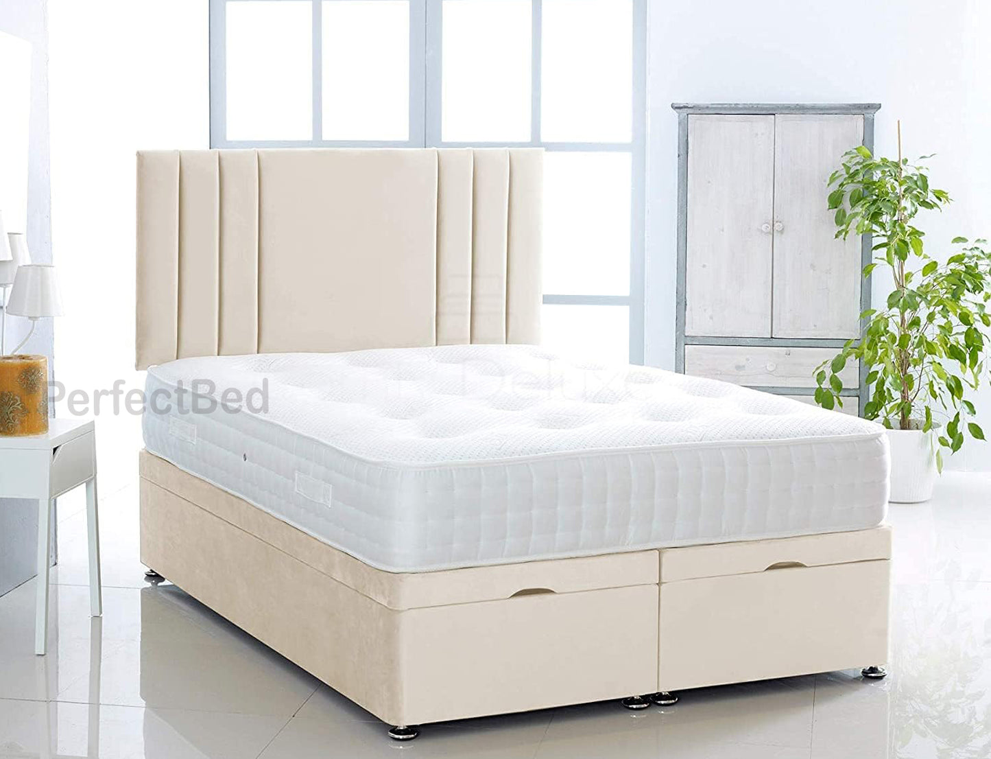 Chloe Ottoman Plush Divan Bed set with Headboard