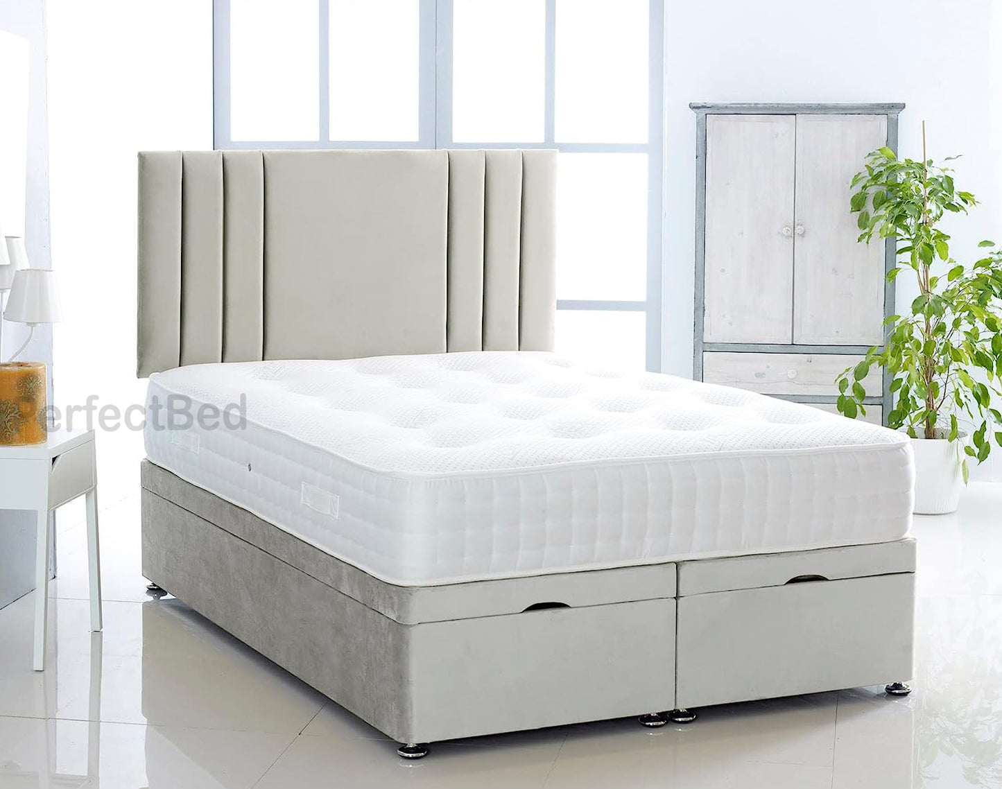 Chloe Ottoman Plush Divan Bed set with Headboard