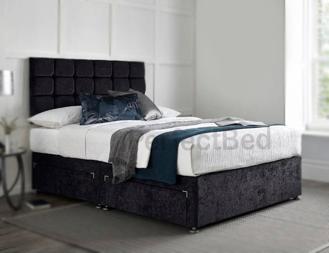 Diamond Chenille Divan Bed with Headboard