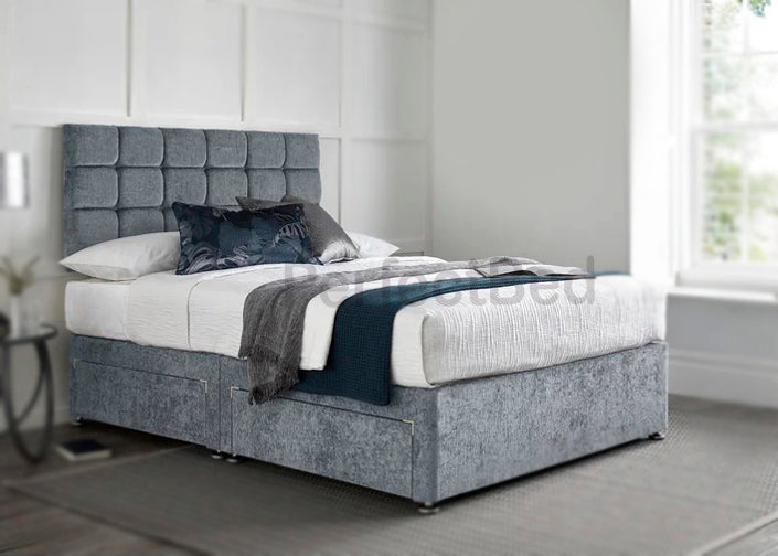 Diamond Chenille Divan Bed with Headboard