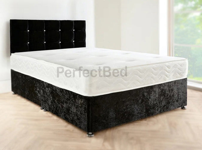 Diamond Crushed Velvet Divan Bed with Headboard