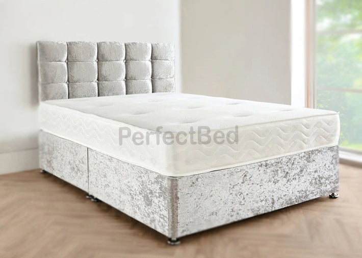 Diamond Crushed Velvet Divan Bed with Headboard