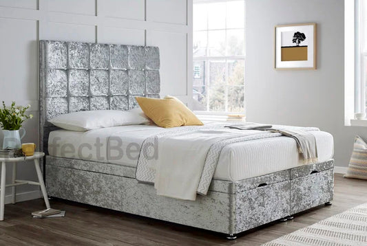 Diamond Crushed Velvet Ottoman Divan Bed set with Headboard