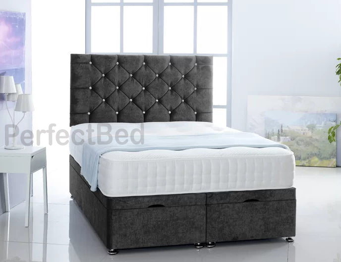 Monti Chenille Ottoman Plush Divan Bed set with Headboard