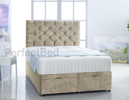 Monti Chenille Ottoman Plush Divan Bed set with Headboard